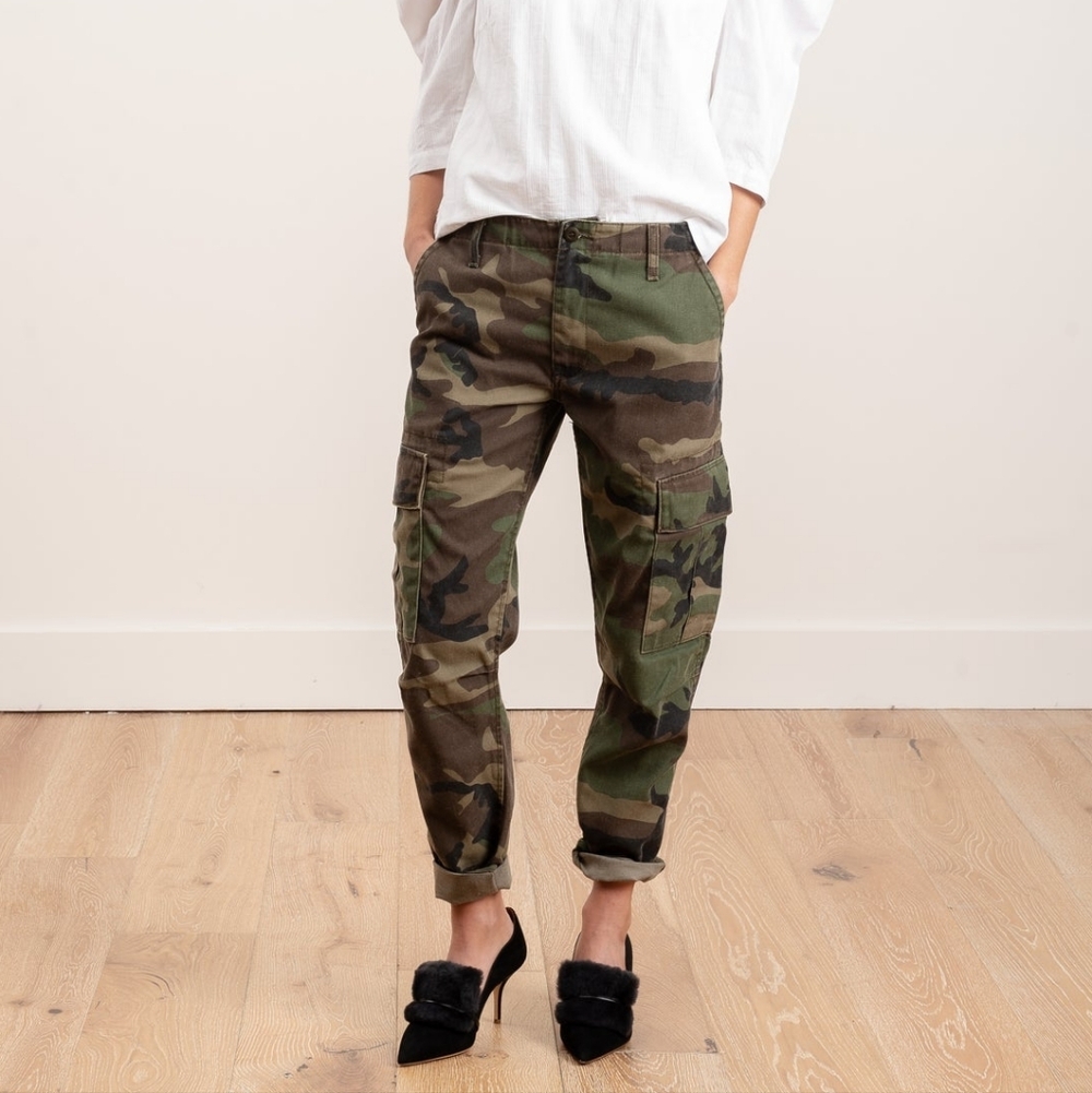 Re/Done Originals Green Brown Camo Cargo Pants 25 Pockets Made In USA GUC
